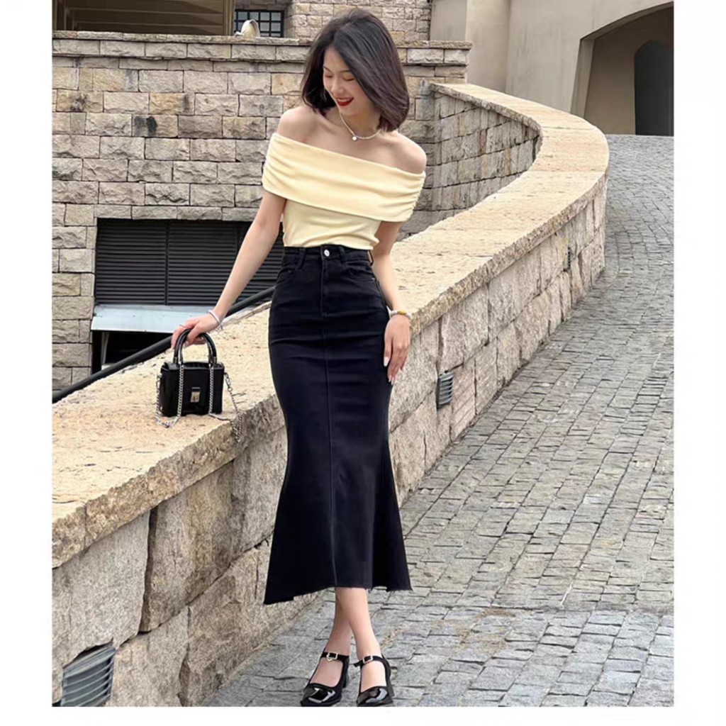 [CÓ SIZE] Áo Trễ Vai RANSHI Áo Kiểu Nữ Thiết Kế Ôm sát Body Che Bắp Tay Phong Cách Thanh Lịch Chất Tăm Lạnh - RA227