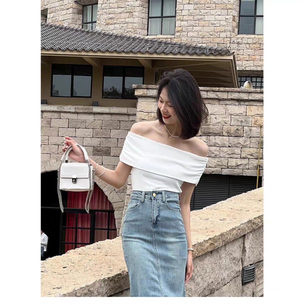 [CÓ SIZE] Áo Trễ Vai RANSHI Áo Kiểu Nữ Thiết Kế Ôm sát Body Che Bắp Tay Phong Cách Thanh Lịch Chất Tăm Lạnh - RA227