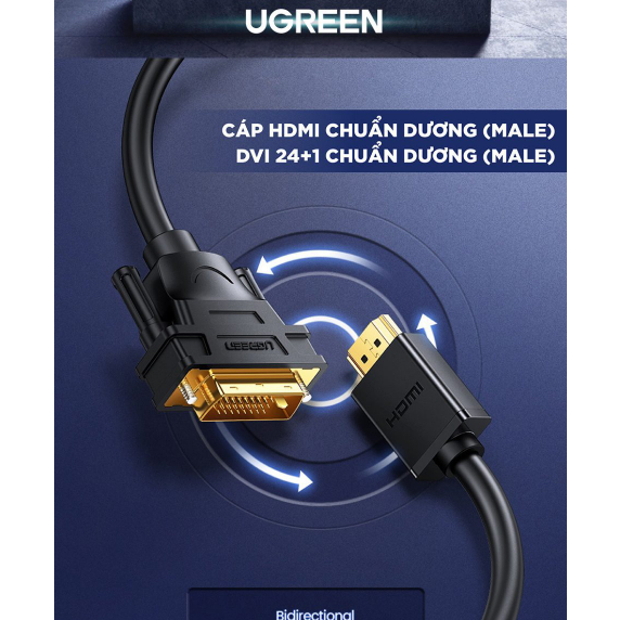 Cáp chuyển  HDMI sang DVI dài 2m Ugreen chính hãng 10135