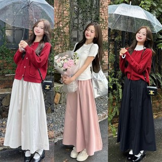 Chân Váy Midi Chữ A Dáng Dài 4 Màu Cạp Cao Chun Eo Tiểu Thư