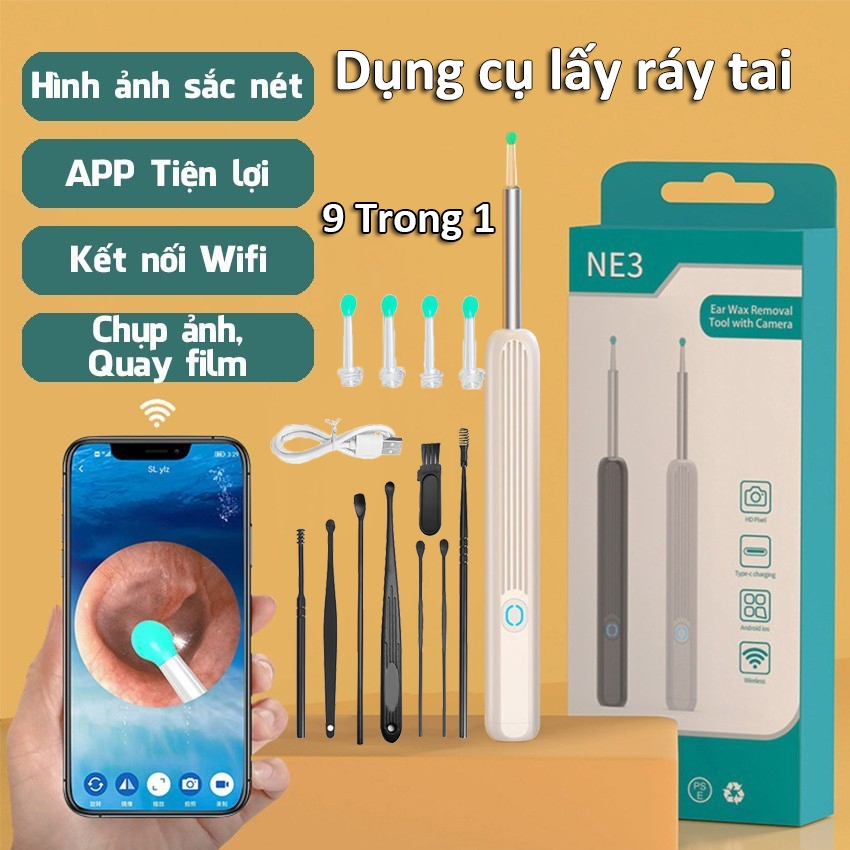 Máy Lấy Ráy Tai Nội Soi NE3 Không Dây, có camera HD, Hình Ảnh Sắc Nét ...