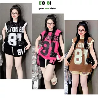 Bộ Thể Thao Nữ 3 Lỗ Số 81 Phối Viền 🦋 Set Áo Quần Cộc Nữ Dáng Sport 3 Màu 🦋 Kiểu Dáng Trẻ Trung - EOBI