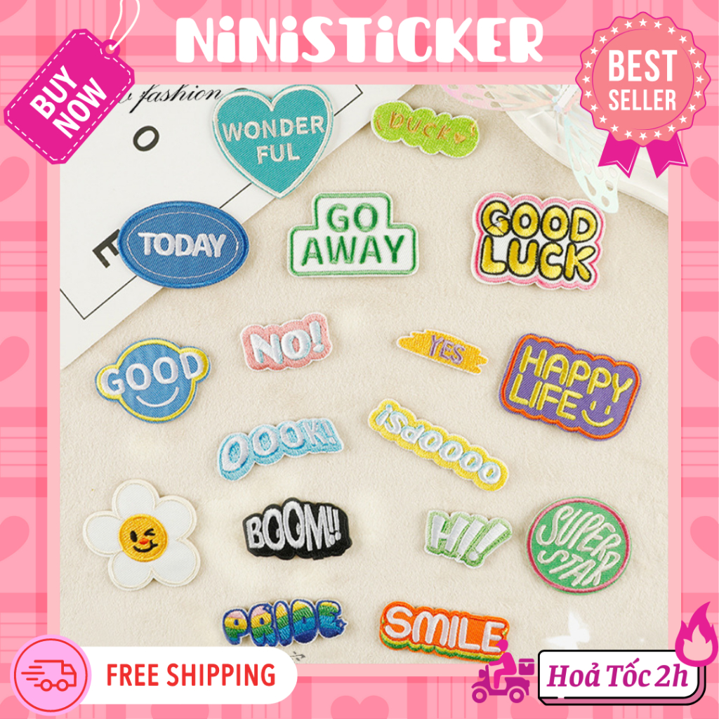 Iron Patch, Miếng Ủi Thêu Quần Áo, Sticker Vá Đồ Rách Chữ Slogan Tiếng ...