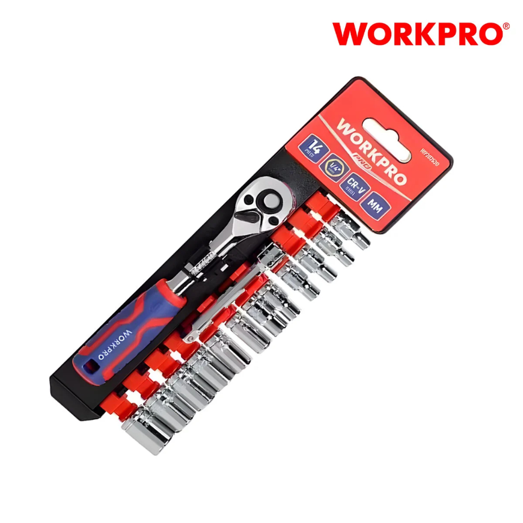 Bộ tuýp 14 chi tiết/ bộ 14 đầu vặn khẩu 1/4 inch WORKPRO WP202556 - Thép Cr-V cao cấp siêu bền - Hàng chính hãng