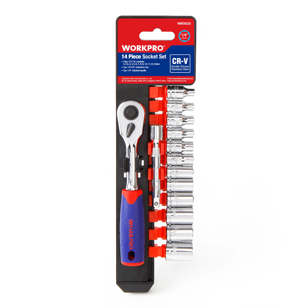 Bộ tuýp 14 chi tiết/ bộ 14 đầu vặn khẩu 1/4 inch WORKPRO WP202556 - Thép Cr-V cao cấp siêu bền - Hàng chính hãng