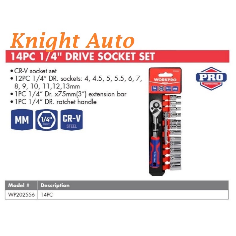 Bộ tuýp 14 chi tiết/ bộ 14 đầu vặn khẩu 1/4 inch WORKPRO WP202556 - Thép Cr-V cao cấp siêu bền - Hàng chính hãng