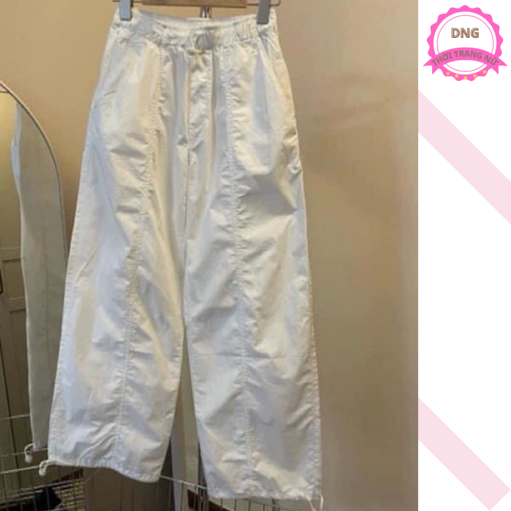 Quần Gió Ống Rộng Cạp Chun Nữ Có Dây Kéo Để Thành Quần Jogger Chất Liệu Đũi Gió Siêu Năng Động Hot Hit