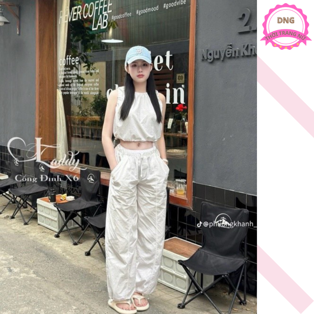 Quần Gió Ống Rộng Cạp Chun Nữ Có Dây Kéo Để Thành Quần Jogger Chất Liệu Đũi Gió Siêu Năng Động Hot Hit