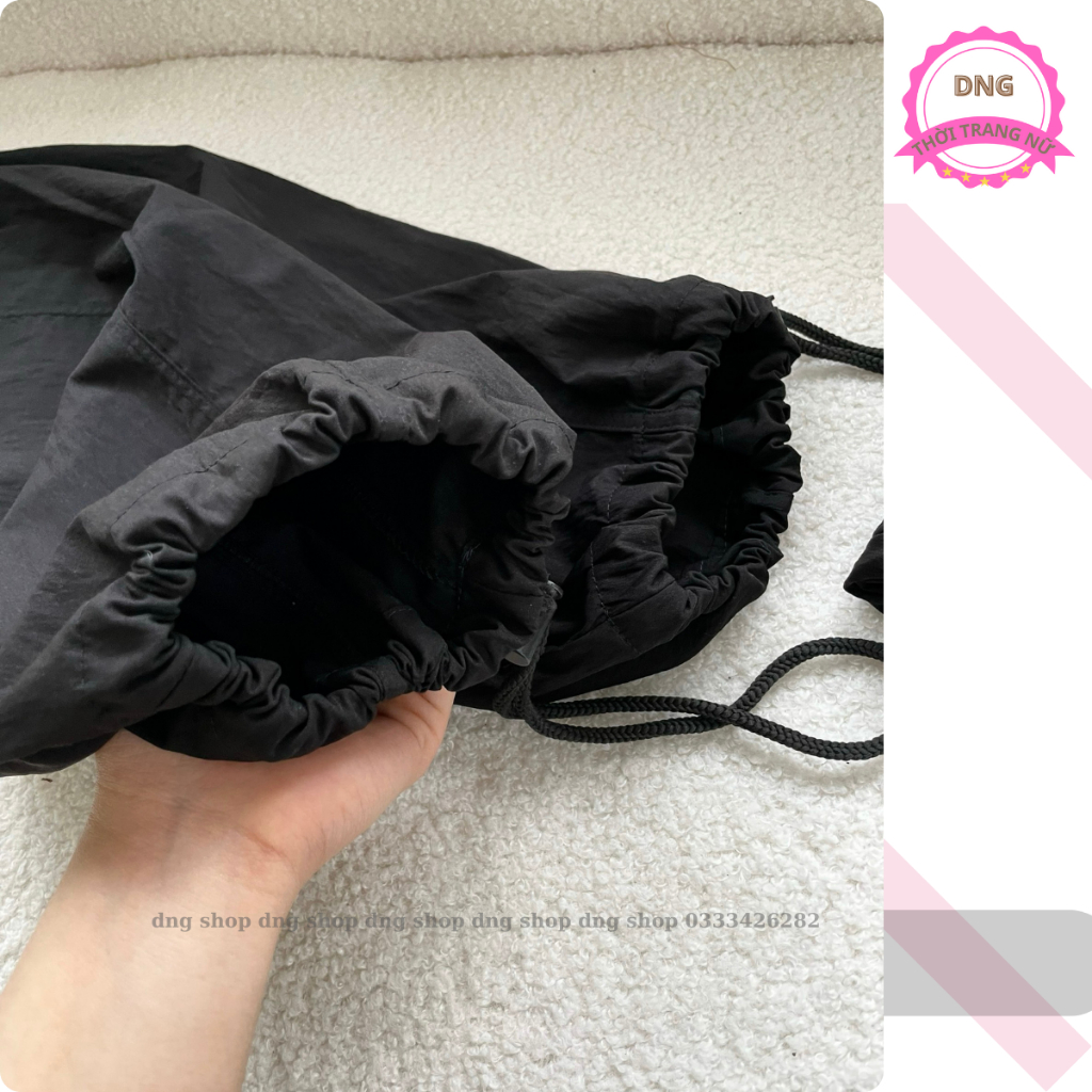 Quần Gió Ống Rộng Cạp Chun Nữ Có Dây Kéo Để Thành Quần Jogger Chất Liệu Đũi Gió Siêu Năng Động Hot Hit
