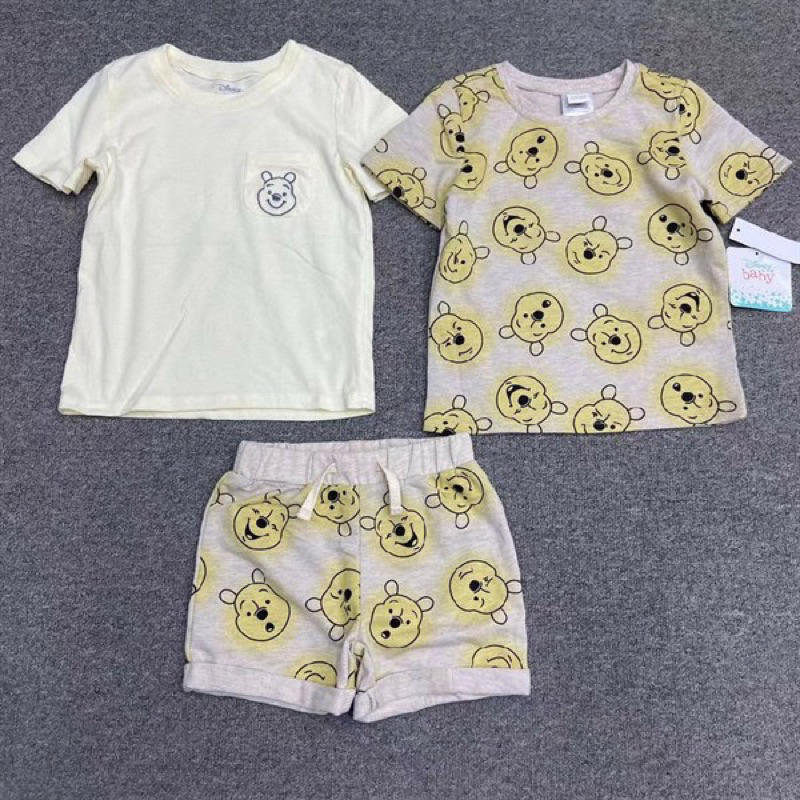Set 3 chi tiết bé trai sơ sinh (2 áo + 1 quần) C6253 xuất dư họa tiết gấu mặc hè size NB-6m (2-6kg)