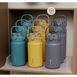 Bình giữ nhiệt BAOL WX27 Nắp Bật Có Ống Hút Tiện Lợi, Bình Nước Giữ Nhiệt Inox 304 Có Tay Cầm 1500ml Cam Homeware