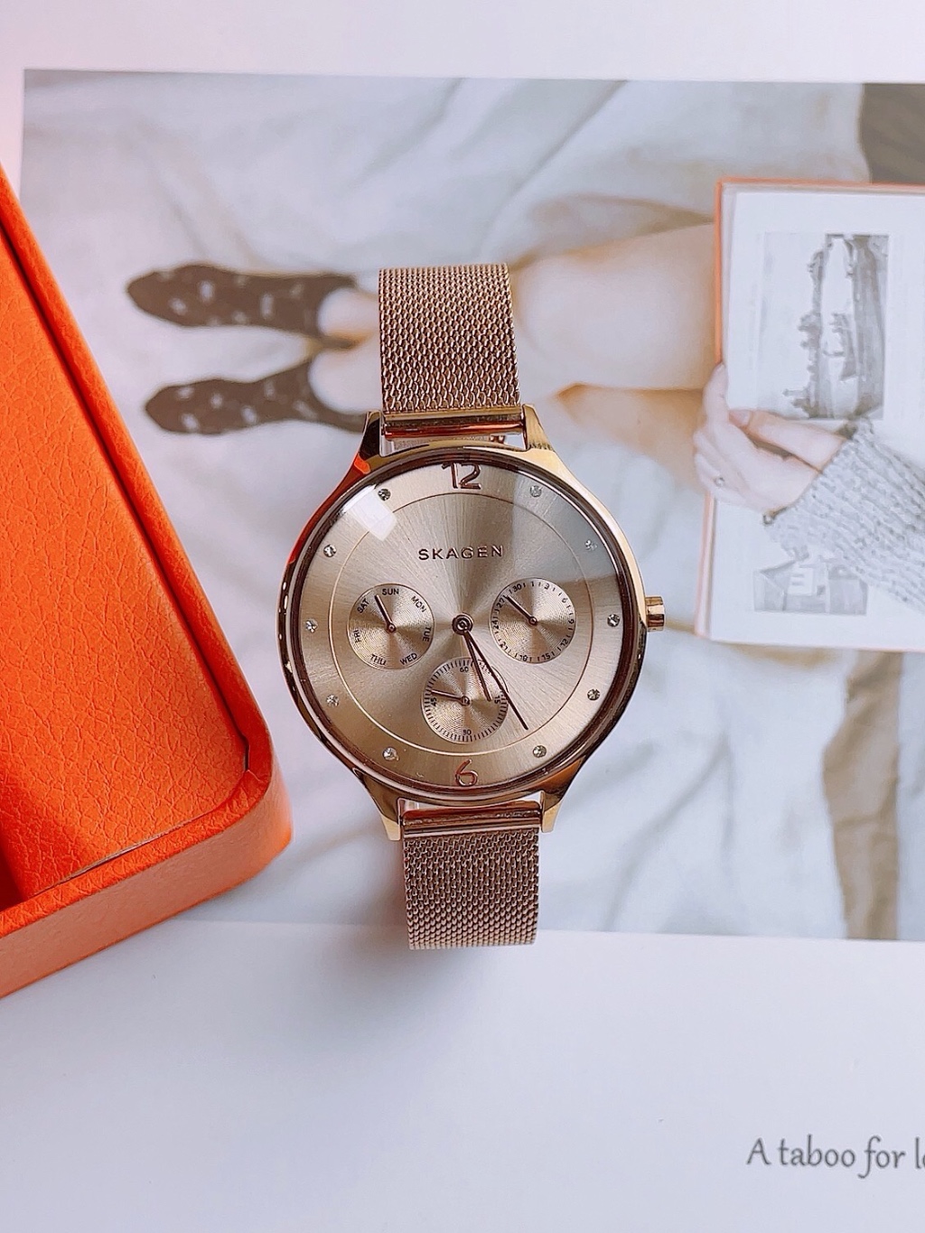 ng h n Skagen SKW2314 Chronograph Rose Gold Tone Stainless Steel Watch Authentic Fullbox Luxury diamond watch