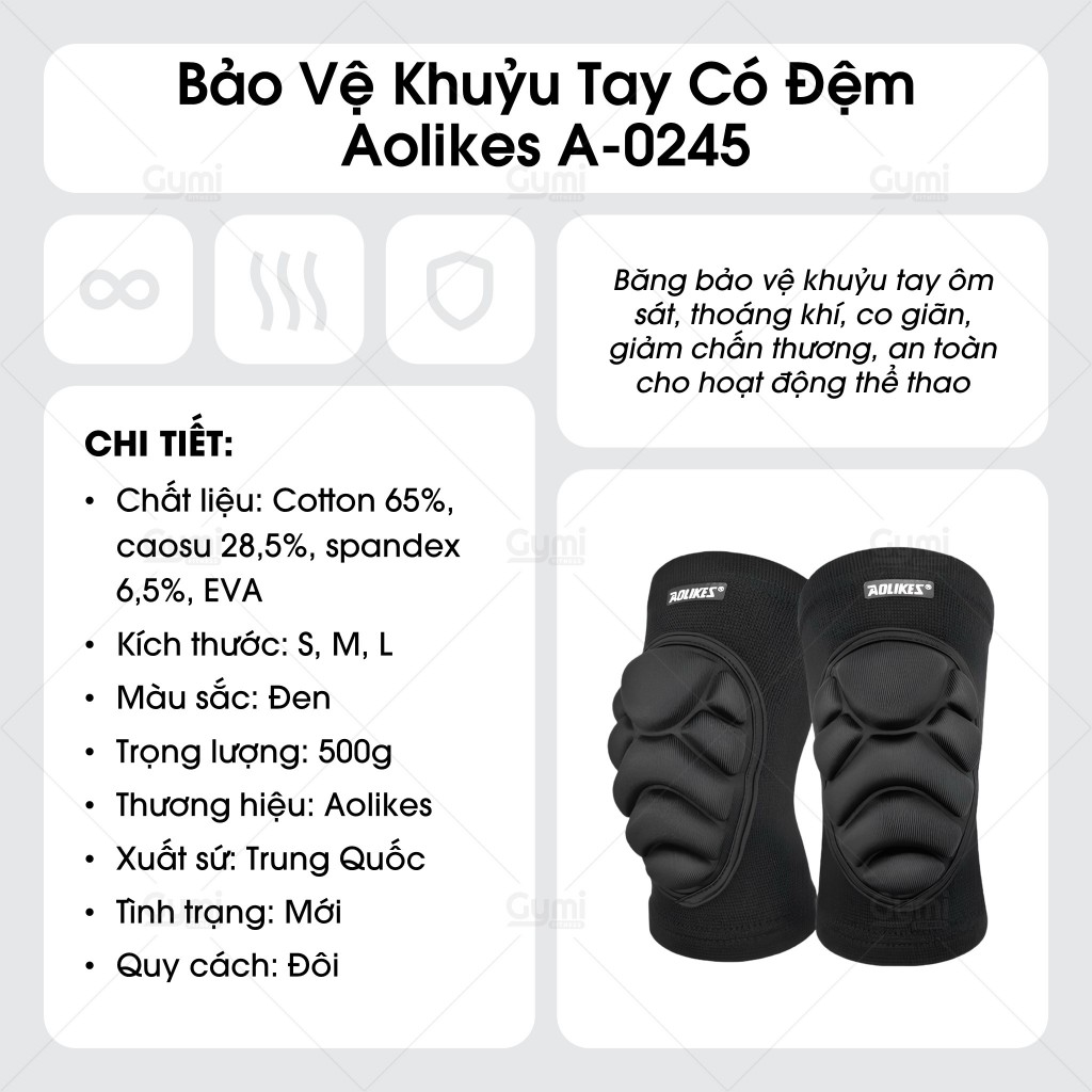 [1 Đôi] Bảo Vệ Khuỷu Tay Có Đệm Tránh Chấn Thương Aolikes A-0245 - Phù Hợp Tập Gym - AL0245