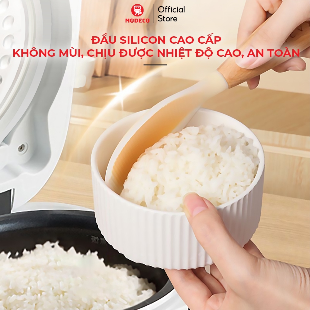 Muôi Xới Cơm Chống Dính Cao Cấp Modeco, Cán Gỗ Sồi Chịu Nhiệt Tốt, Chống Nóng Và Có Thể Để Đứng An Toàn Dễ Sử Dụng