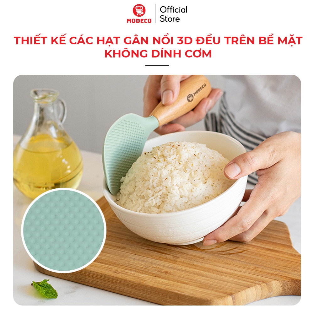 Muôi Xới Cơm Chống Dính Cao Cấp Modeco, Cán Gỗ Sồi Chịu Nhiệt Tốt, Chống Nóng Và Có Thể Để Đứng An Toàn Dễ Sử Dụng