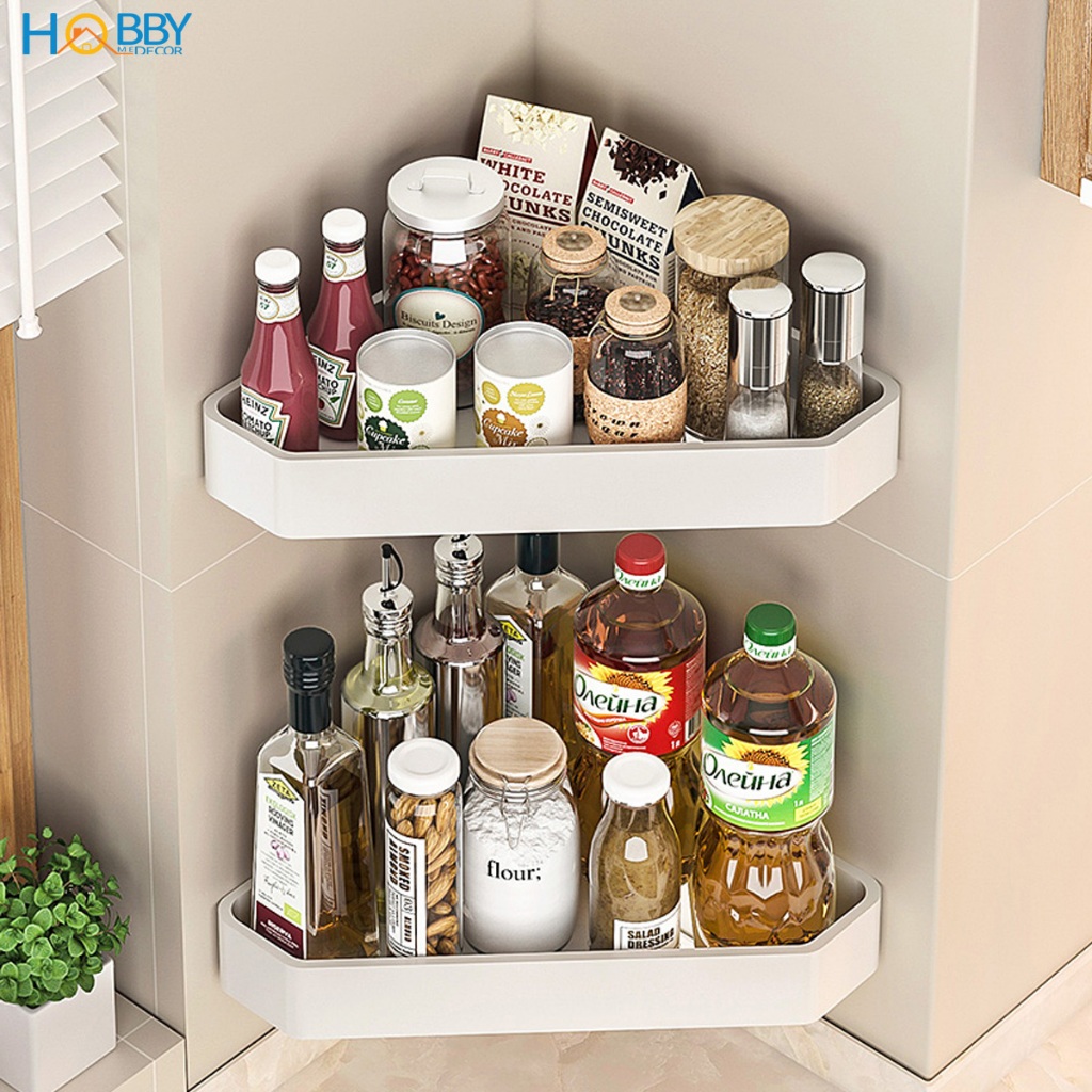Kệ góc không rỉ dán tường màu trắng sữa bằng nhôm Hobby home decor KG4