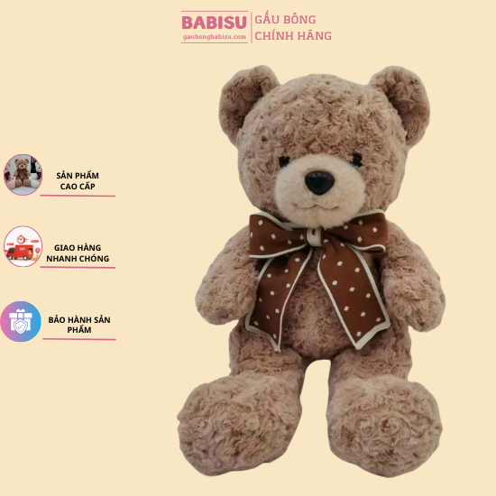 Gấu Bông Teddy Đeo Nơ, Gấu Bông Teddy Lông Xù Chất Vỏ Lông Mềm Mượt Vuốt Ve Thích Size 75 Cm,Babisu