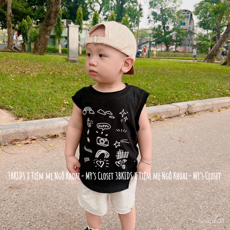 [MD111] 3BKIDS xTIỆM MẸ NGÔ KHOAI Set bộ ba lỗ bé trai chất liệu cotton xuất xịn siêu mềm mát