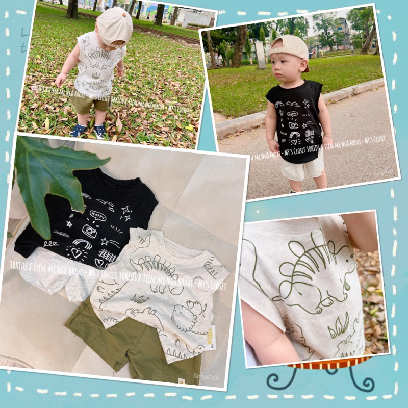 [MD111] 3BKIDS xTIỆM MẸ NGÔ KHOAI Set bộ ba lỗ bé trai chất liệu cotton xuất xịn siêu mềm mát