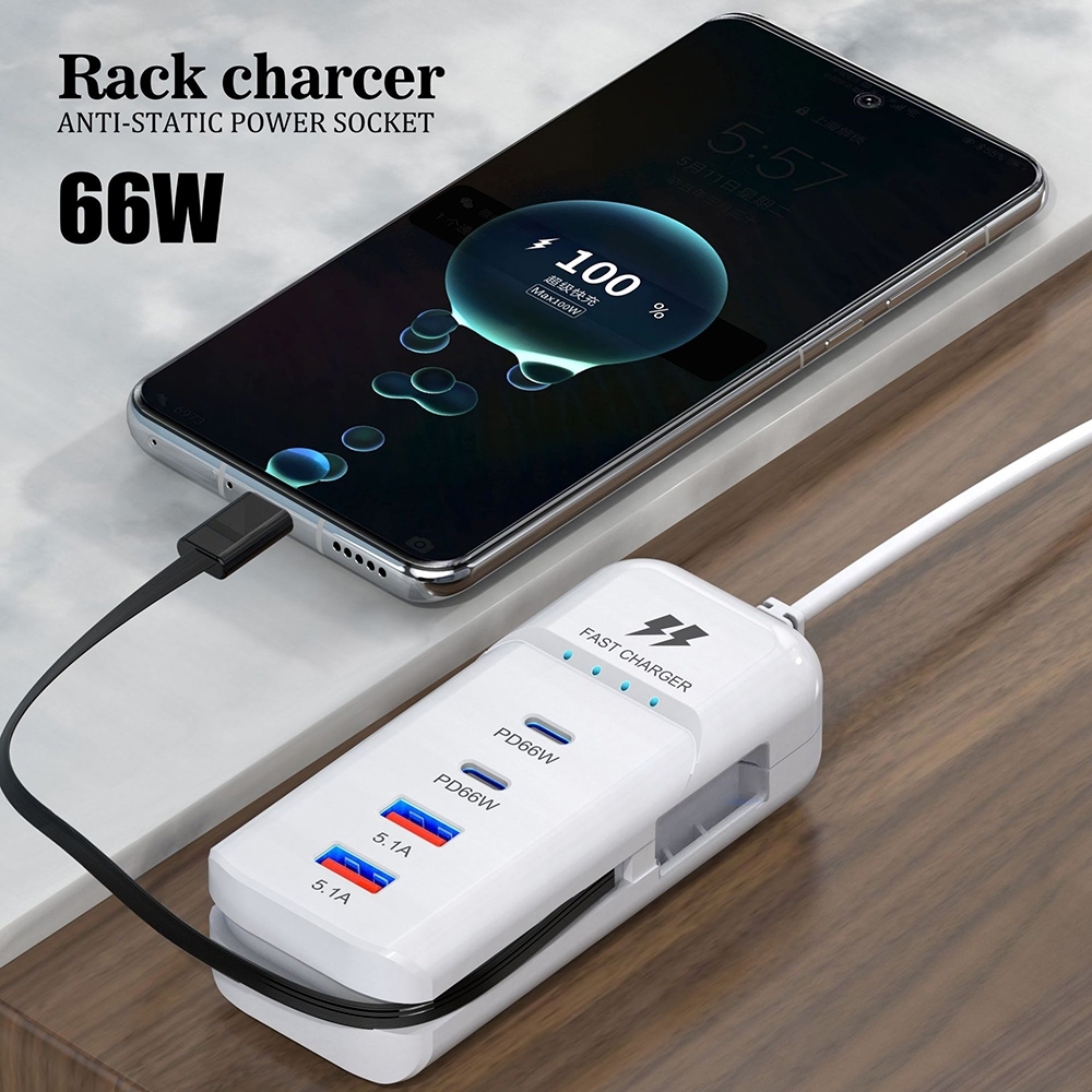 Ổ điện đa năng sạc nhanh, tự ngắt dây nối dài, thông minh chịu tải cao 2200w
