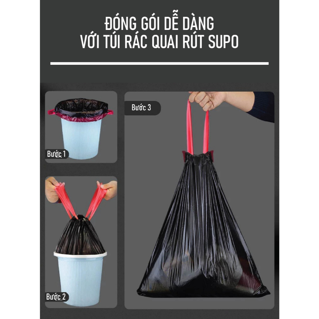 Túi đựng rác có quai rút tiện lợi kích thước 45x50 cm túi đựng rác tự ...
