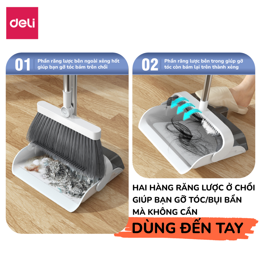 Bộ chổi quét nhà kèm xẻng hót rác gấp gọn Deli đa năng thông minh, màu ...