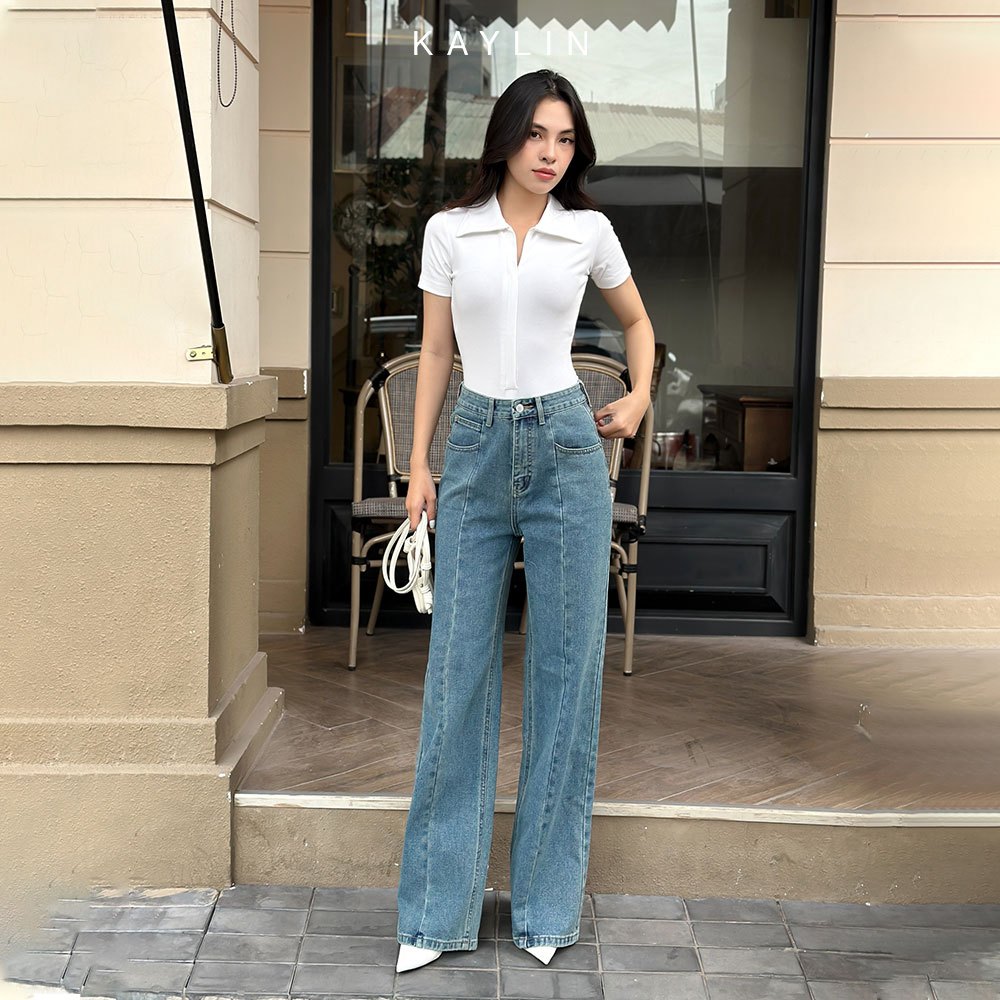 Ảnh Quần jean KAYLIN form suông ống rộng chất vải denim mềm dầy dặn phong cách - N2235 1