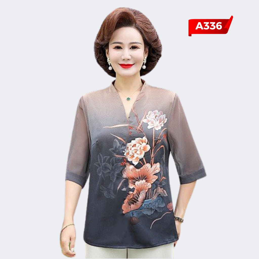 Ảnh Áo Trung Niên Nữ, Mẫu Sơ Mi Lụa Họa Tiết Hoa 3D Ngắn Tay Cho Mẹ U60 | Thời Trang Trung Niên MAI THY 2
