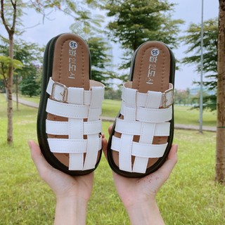 Dép Sục Đế Cao 5Cm PU Siêu Nhẹ Quai Rọ Nan G053DC Đế Cao Cho Mẹ