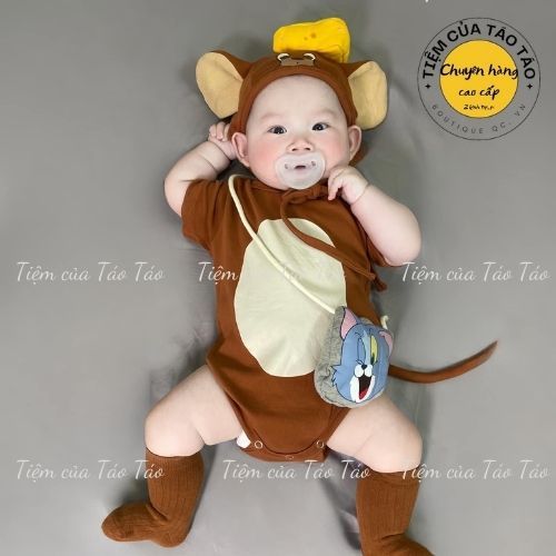 (HÀNG CÓ SẴN) - Set Bodysuit ,body JERRY - TÔM   kèm mũ, tặng túi đeo chéo, tặng TẤT CHỐNG TRƯỢT , cover Hàn 5-13kg