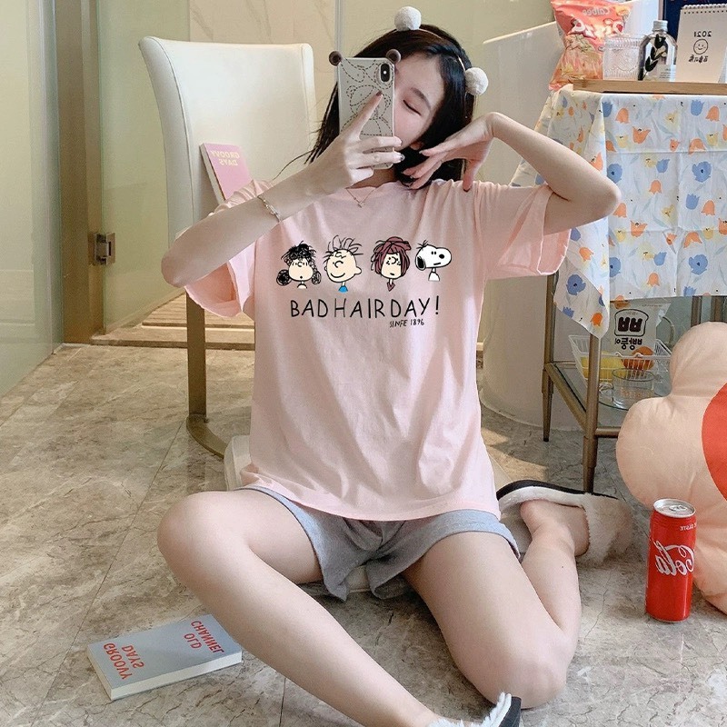 Sét bộ Nữ quần đùi thun, Áo ngắn tay in hình JULY, Đồ bộ thun mặc nhà mùa hè siêu mát, Chất Cotton thun lạnh