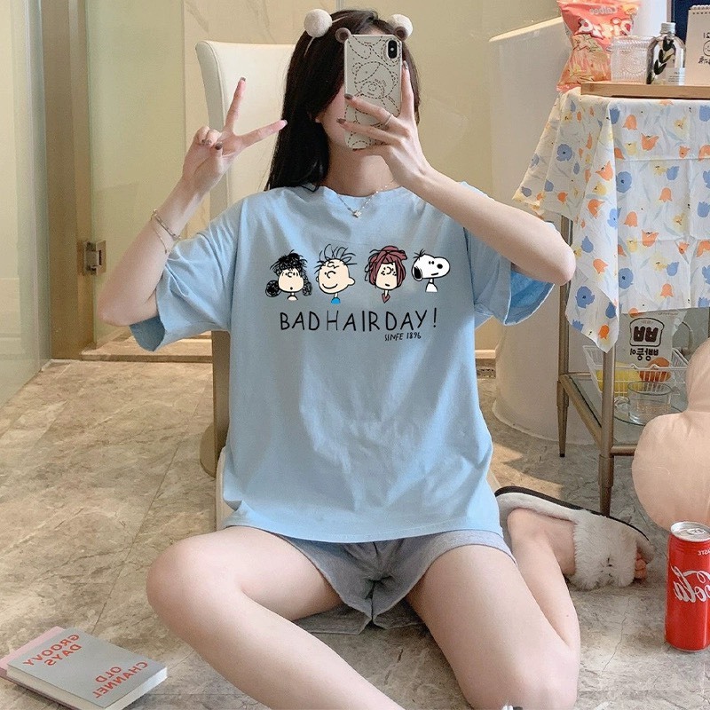 Sét bộ Nữ quần đùi thun, Áo ngắn tay in hình JULY, Đồ bộ thun mặc nhà mùa hè siêu mát, Chất Cotton thun lạnh