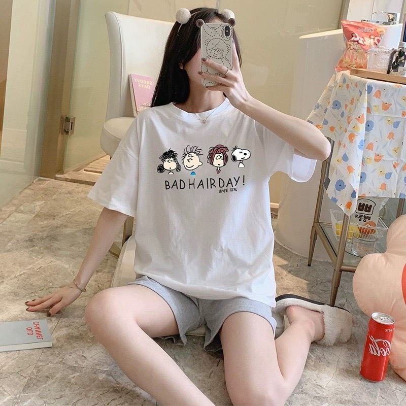 Sét bộ Nữ quần đùi thun, Áo ngắn tay in hình JULY, Đồ bộ thun mặc nhà mùa hè siêu mát, Chất Cotton thun lạnh