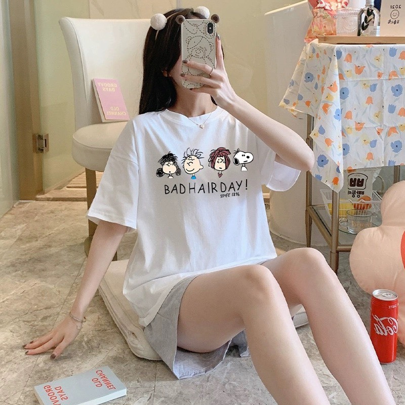 Sét bộ Nữ quần đùi thun, Áo ngắn tay in hình JULY, Đồ bộ thun mặc nhà mùa hè siêu mát, Chất Cotton thun lạnh