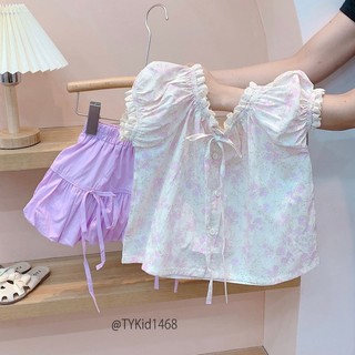 Quần áo trẻ em, Quần áo hè bé gái, áo thô hoa tím và chân váy dáng bí cho bé 10-26kg S1468 | Tiểu Yến KID