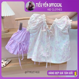 Quần áo trẻ em, Quần áo hè bé gái, áo thô hoa tím và chân váy dáng bí cho bé 10-26kg S1468 | Tiểu Yến KID
