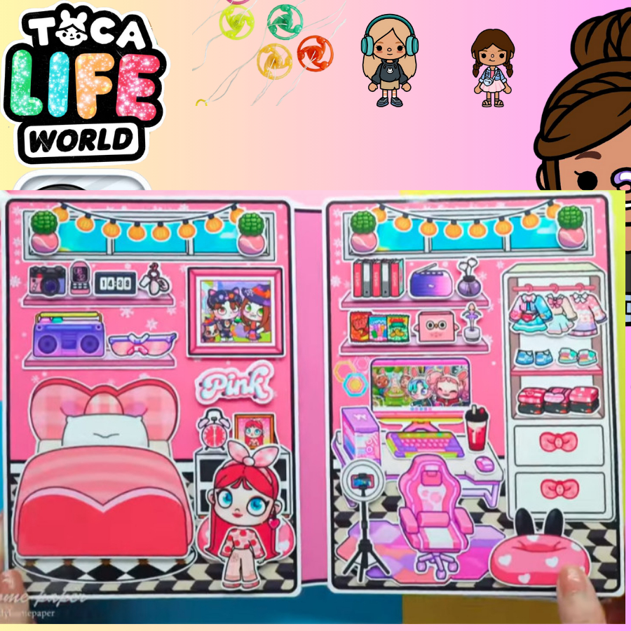 Búp bê giấy tocaboca đồ chơi giấy AVATAR Black Pink Mansion Quiet Book -ĐỒ CHƠI THỦ CÔNG DIY