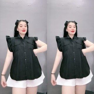 Áo sơ mi bigsize nữ tay cánh tiên dáng xòe có túi 2 bên cách điệu hàng nút kiểu babydoll xinh xắn SM35