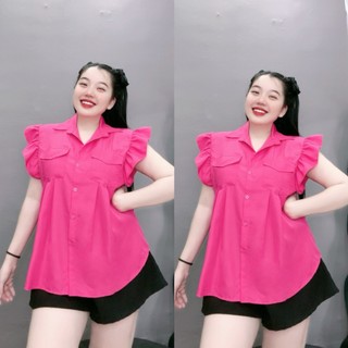 Set Sơ Mi Cánh Tiên Bigsize Nữ Thiết Kế Phối Quần Đùi Lưng Thun Có Túi Dáng Vừa Phù Hợp Cho Các Nàng SET907