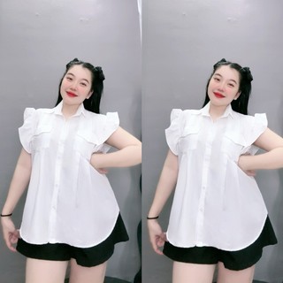 Set Sơ Mi Cánh Tiên Bigsize Nữ Thiết Kế Phối Quần Đùi Lưng Thun Có Túi Dáng Vừa Phù Hợp Cho Các Nàng SET907