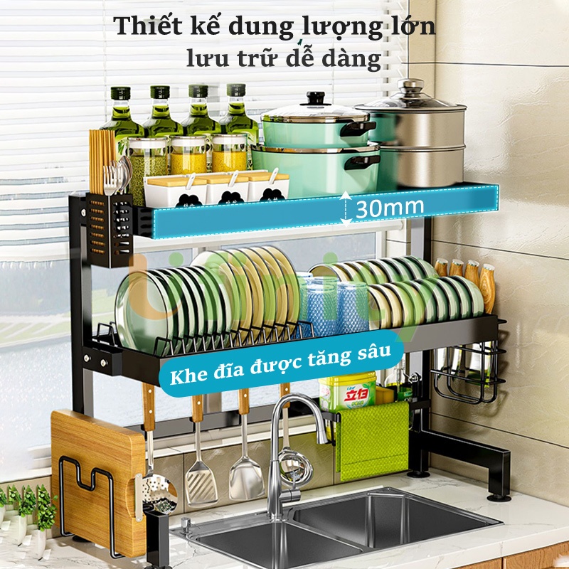 Lifinity Kệ Bát Đĩa-Kệ Để Chén Bát Đĩa Đa Năng Trên Bồn Rửa Thép carbon Cao Cấp Màu Đen,Tiện Dùng