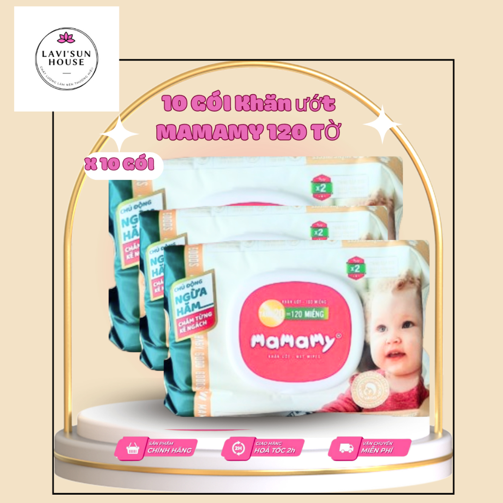 [120 TỜ]Combo 10 gói khăn giấy ướt MAMAMY Không Mùi 120 tờ ngừa hăm và ...