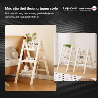 Thang ghế gấp gọn nhập khẩu FUJIHOME SL104W chất liệu thép carbon, chịu tải 150kg - Bậc thang bản to