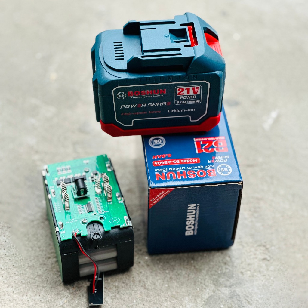 Pin 15cell BOSHUN - Mạch 4 mosfet - Vỏ ABS - Có đèn báo pin - Chân pin phổ thông dùng cho máy khoan, máy siết bulong