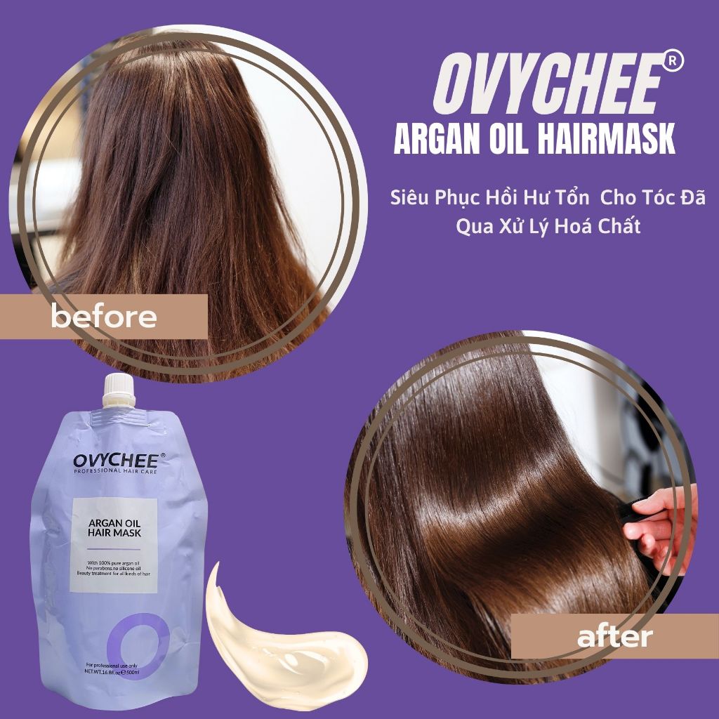Kem Ủ Tóc OVYCHEE Argan Oil Hair Mask 500ml | Dưỡng Tóc Khô Xơ, Mềm Mượt, Bóng Khỏe.