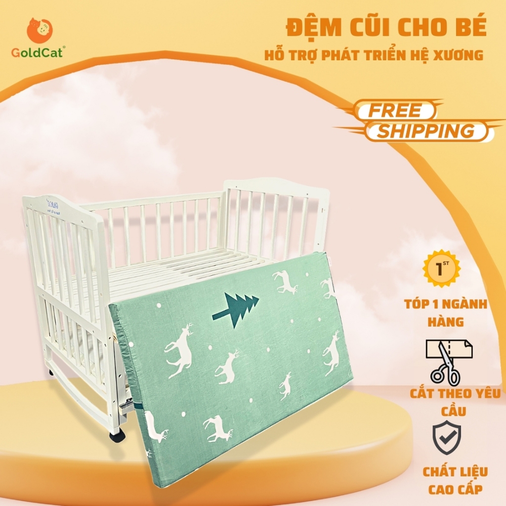 Ảnh Đệm Cũi Cho Trẻ Sơ Sinh GOLDCAT Chất Liệu Bông Ép Nguyên Chất Dày 5cm, Đa Dạng Kích Thước, Đàn Hồi Linh Hoạt 1