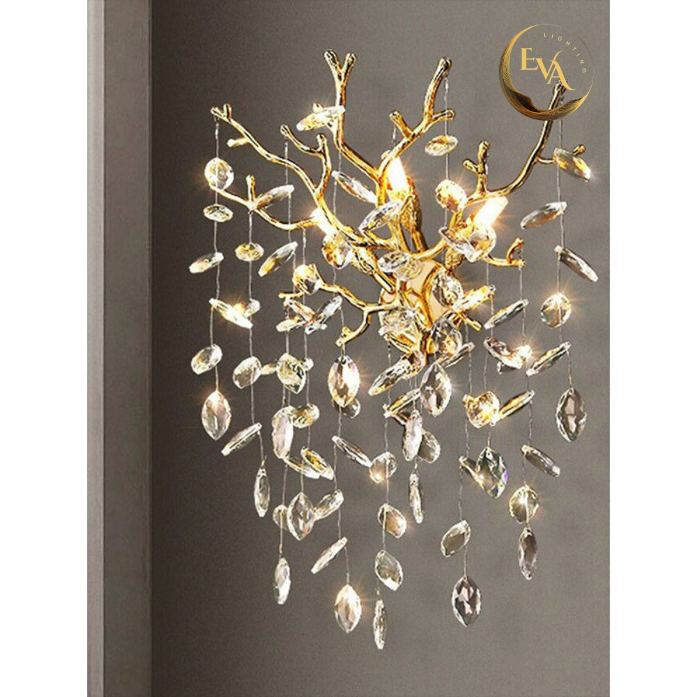 Đèn tường pha lê EVA Z31007-GD decor phòng khách, phòng ngủ phong cách hiện đại bảo hành 24 tháng