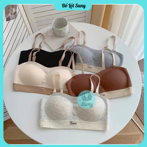Áo lót mỏng, Áo quây chống tụt Sweet chất cotton không gọng ( Tặng kèm dây áo quai trong )
