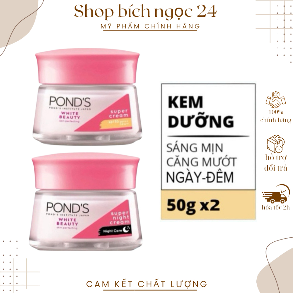 Bộ Đôi Kem Dưỡng Da Ngày Và Đêm Pond’s White Beauty Trắng Hồng Dạng Rỡ 50g