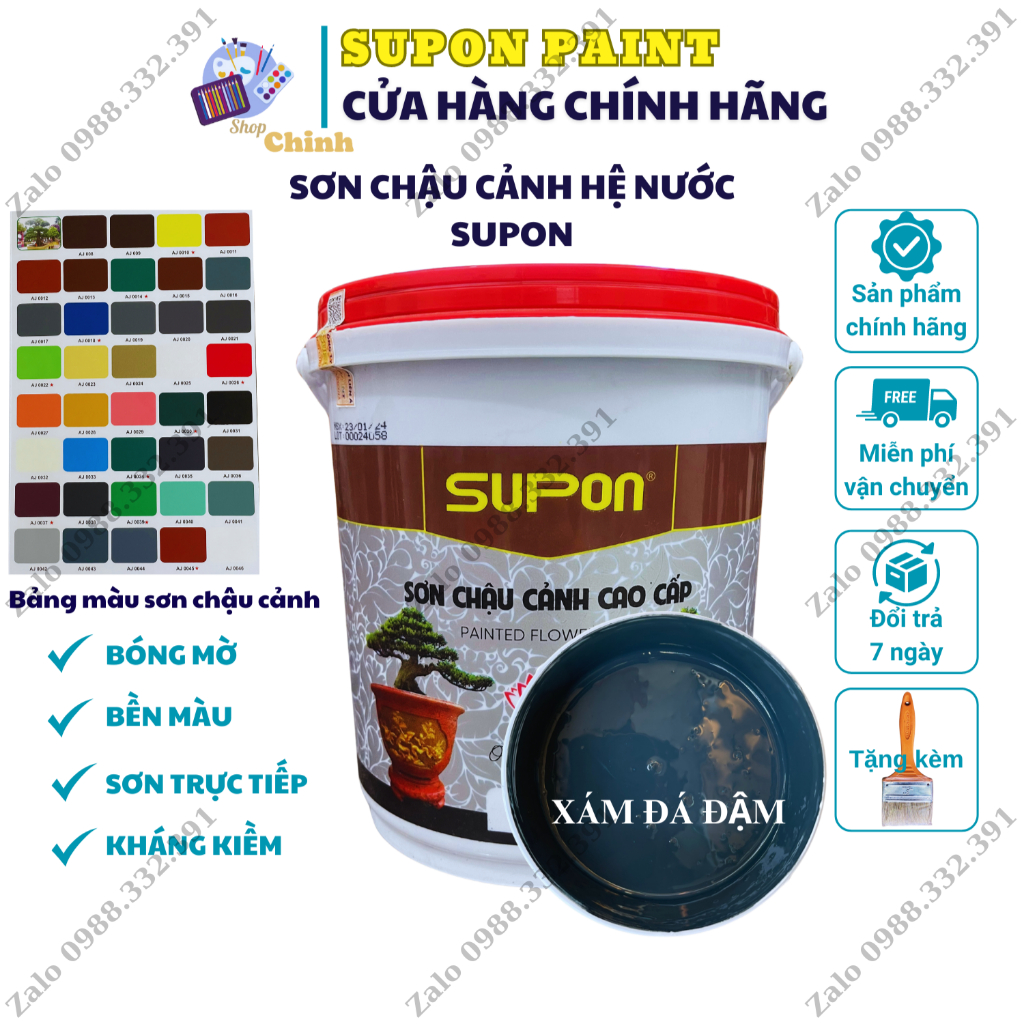 Sơn chậu cảnh Supon màu xám đá đậm 4kg - hệ nước | Shopee Việt Nam